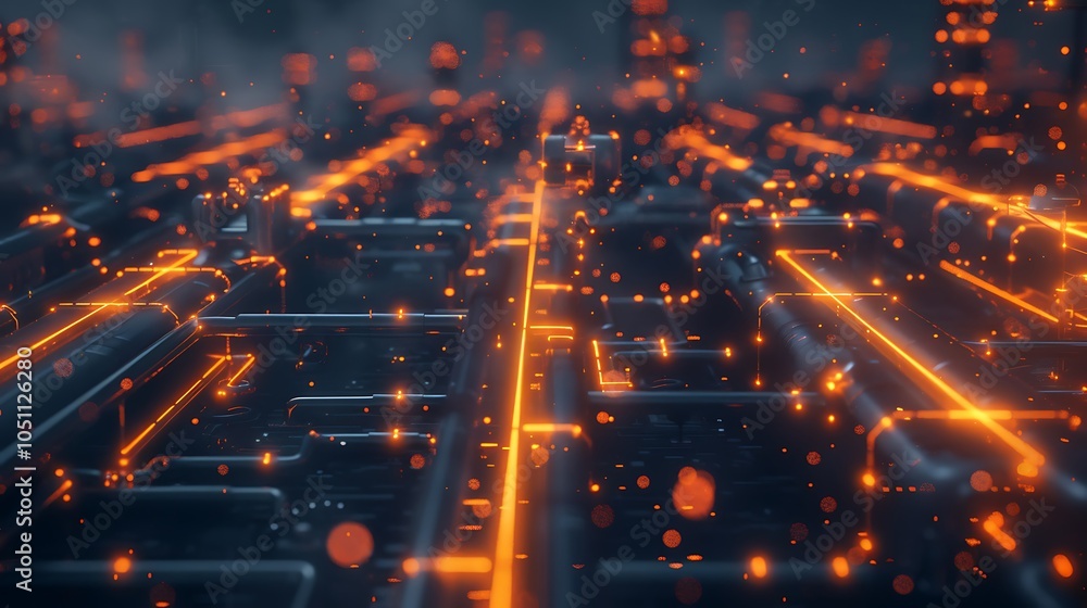 Aufkleber Sprawling Futuristic Fuel Infrastructure Network with Glowing Pipelines and Robotic Monitoring