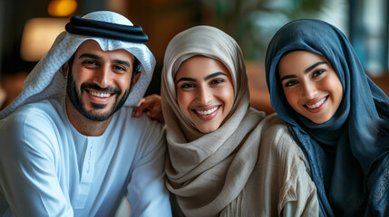 Happy Arab Family Posing Together for Portrait