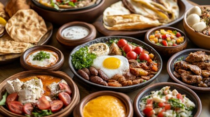 Traditional Eastern Breakfast Served on Cultural Dishes