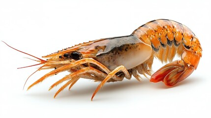 cooked prawn isolated on white background, ideal for packaging or restaurant menus.