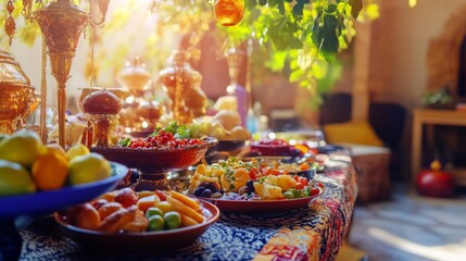 Vibrant Cuisine Display with Natural Lighting and Decor