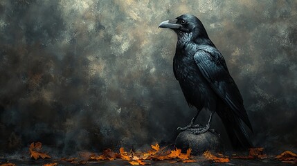 creepy black crow or raven on light background, representing mysterious Halloween or horror theme, perfect for gothic banners, posters, or cards with magical bird concept.