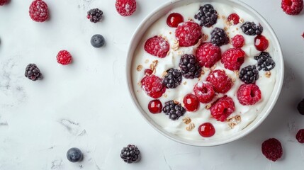 Fresh Fruit Dessert with Cream and Berries