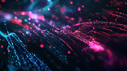 vibrant illuminated fiber optic cables on dark background 