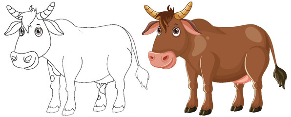 Cow Illustration with Outline and Color