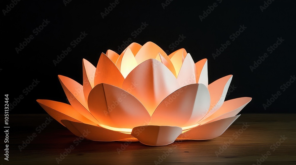 Poster elegant lotus lamp with soft glow on dark background