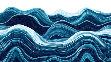 Abstract Wavy Lines Pattern in Blue and White on white and transparent background. PNG