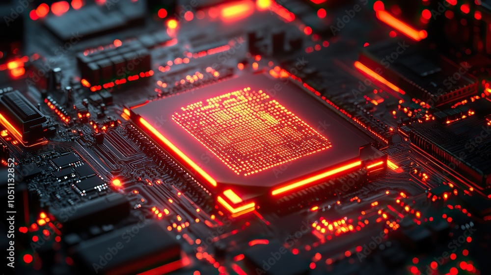 Aufkleber cyberpunk ai circuit board background showcases futuristic digital chip technology in rendering.illu