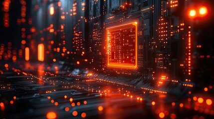 Obraz premium cyberpunk AI circuit board background showcases futuristic digital chip technology in rendering.image
