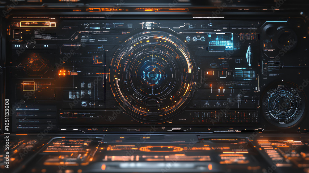 Poster futuristic interface with advanced network security protocols and digital protection