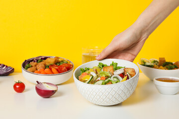 Fried tofu salad with sauce and vegetables