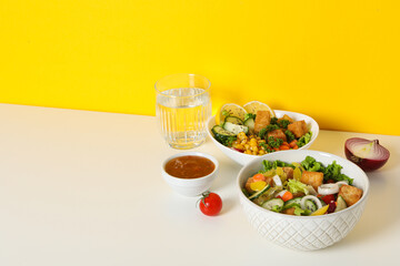 Fried tofu salad with sauce and vegetables