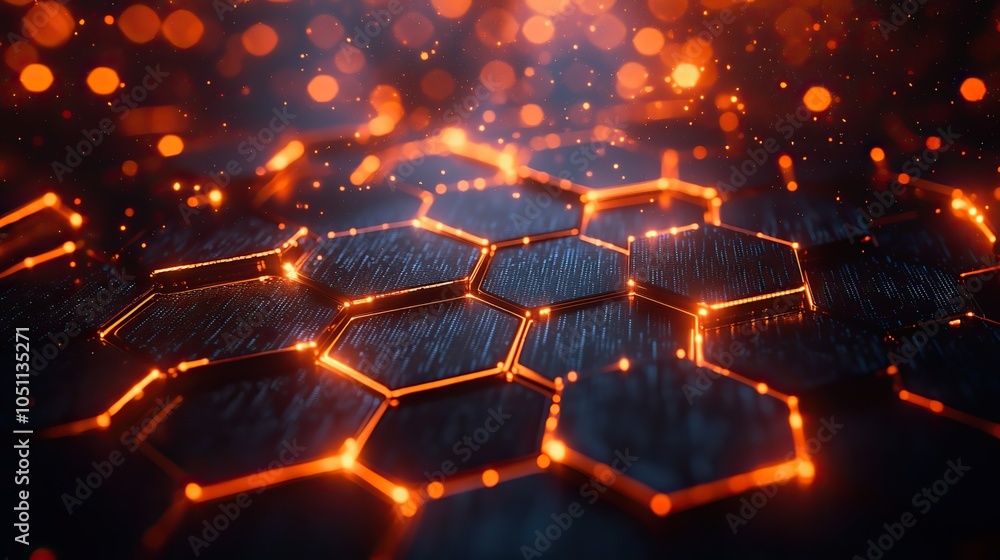 Poster digital background featuring hexagons and dat patterns, symbolizing modern technology.stock photo