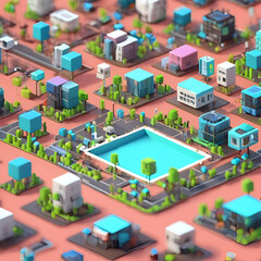 3D Cube isometric micro  view of a  city
