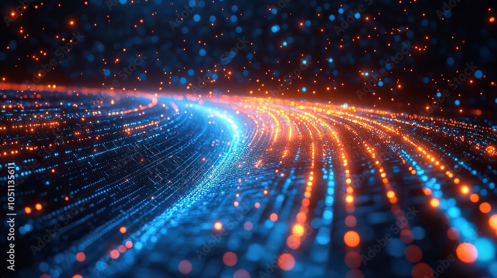 Leinwandbilder digital concept design featuring blurred blue background with horizontal lines and dots for internet technology use.image