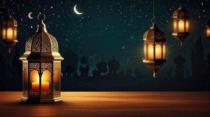 Background design with ramadan theme, with illustrations lanterns