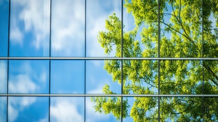 A close-up of the reflection in modern glass window