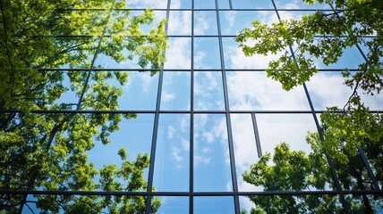 A close-up of the reflection in modern glass window