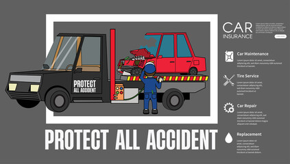 Car Insurance Protection: Tow Truck Assisting Damaged Vehicle 