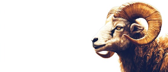 Aries zodiac, March 21 – April 19. A ram symbolizing the Aries zodiac. For marketing or business purposes. Panoramic banner with place for text