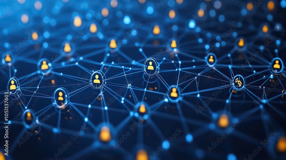 Poster digital network with icons of people and circle on blue background is perfect for social medi banner