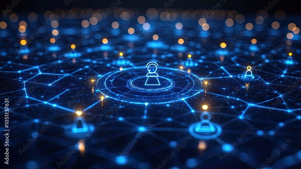 Poster digital network with icons of people and circle on blue background is perfect for social medi banner