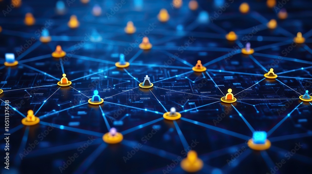 Poster digital network with icons of people and circle on blue background is perfect for social medi banner.image