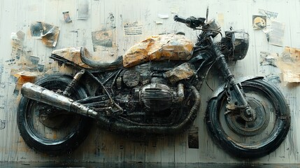 Vintage Motorcycle Street Art: A Bold and Striking Illustration