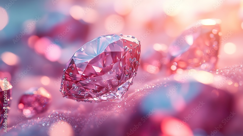 Poster dreamy pastel background with sparkling diamonds floating, creating an enchanting display.