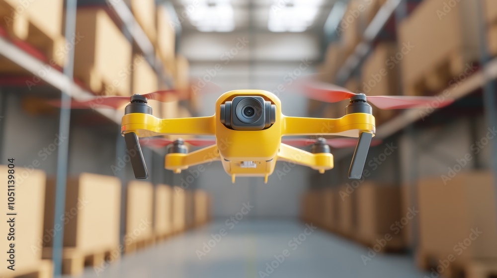 Aufkleber a drone navigates the aisles of a warehouse, inspecting boxes stacked neatly for efficient inventory