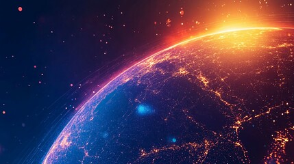 Obraz premium Earth from Space with Glowing Cities and Starry Sky