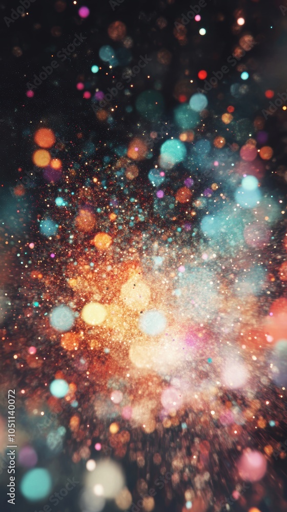 Poster a vibrant explosion of colorful particles fills the dark space, creating a stunning visual display o