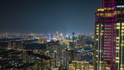 Naklejka premium Landmark 81 Vinhomes Central Park, Ho Chi Minh City, Vietnam. Night beautiful wallpaper Beautiful panoramic city