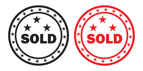 Sold stamp, badge, Sale and stickers icon set vector. Sold stamp on vintage grunge style. vector illustration.