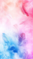 Obraz premium Soft pastel feathers float gracefully against dreamy background, blending shades of pink and blue. This serene and whimsical image evokes sense of calm and tranquility
