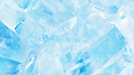 A close-up image of clear ice cubes with a cool blue hue, highlighting their texture and clarity for beverage presentations and food photography.