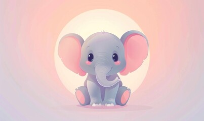 Fototapeta premium Cute elephant cartoon animal avatar with trunk simple minimalist background ai generated