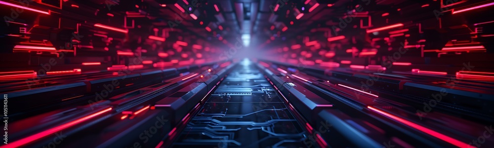 Poster Fully Automated Electronics Manufacturing Factory with Precision Robotics and Neon Lighting