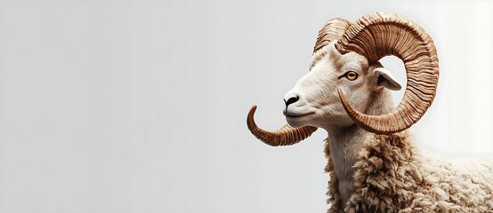 Aries zodiac, March 21 – April 19. A ram symbolizing the Aries zodiac. For marketing or business purposes. Panoramic banner with place for text