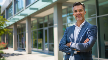Obraz premium portrait of a businessman standing outside the business office building
