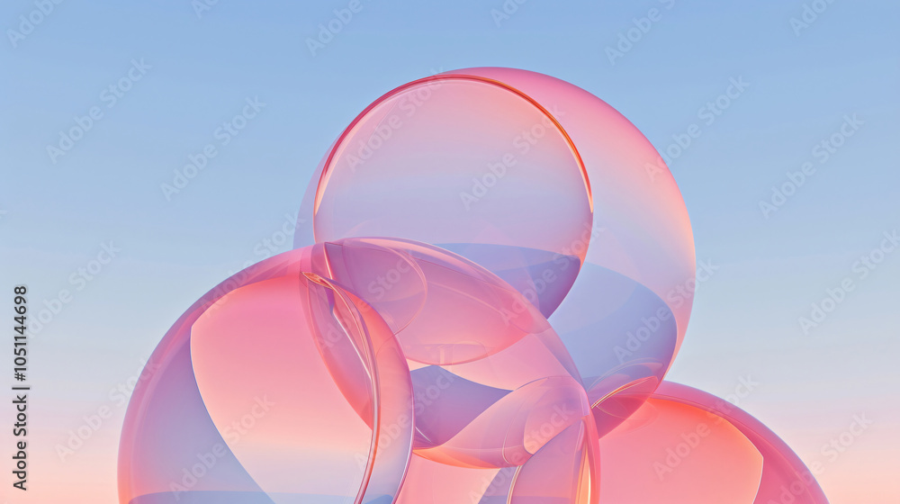 Poster three translucent bubbles overlap against a clear blue sky, displaying soft pink hues and reflection