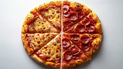fun pizz divided into halves to help teach fractions to kids.stock photo