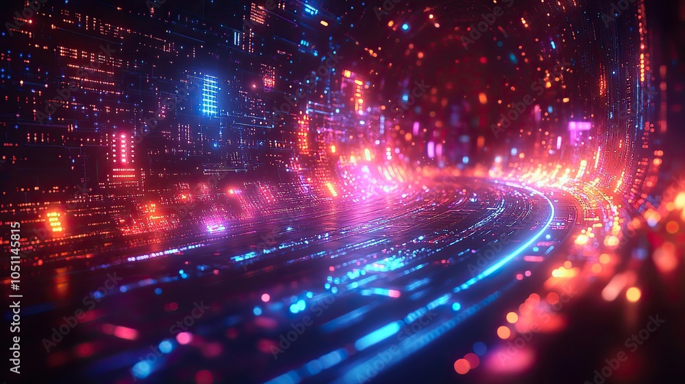 Aufkleber futuristic background featuring digital technology elements, with blue and purple color scheme and s