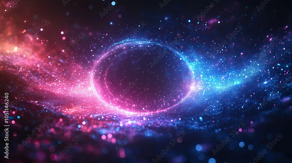 Poster futuristic design background with blue and purple gradients, featuring digital elements and circular