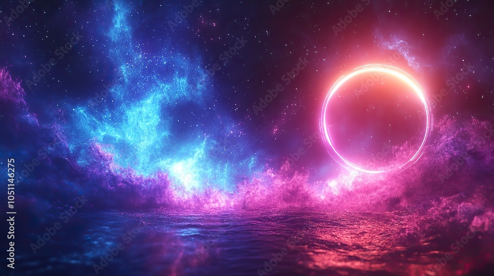 Aufkleber futuristic design background with blue and purple gradients, featuring digital elements and circular