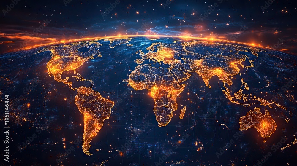 Aufkleber futuristic digital world map displayed on glass screen, symbolizing global connectivity.