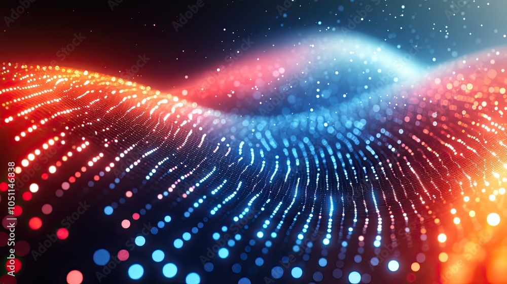 Poster futuristic technology background with blue and red dots, featuring white space in the center for tex