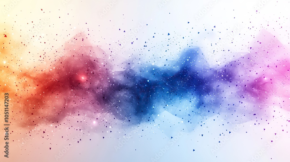Aufkleber geometric pattern of blue and purple triangles, flying across white background for tech-inspired