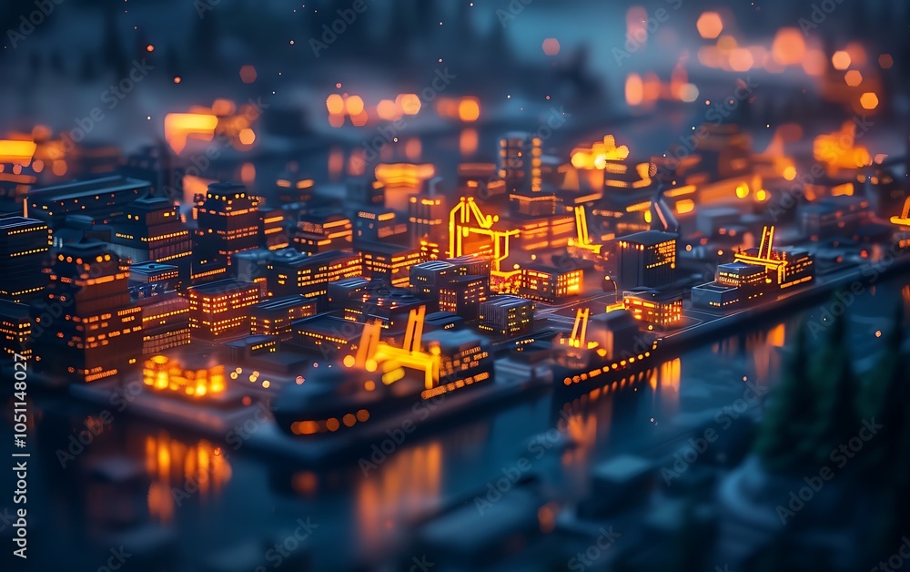 Poster advanced industrial port with autonomous ships and ai-controlled logistics hubs