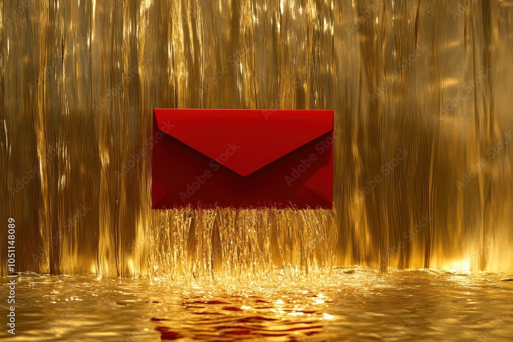 Poster a red envelope is floating in a stream of gold